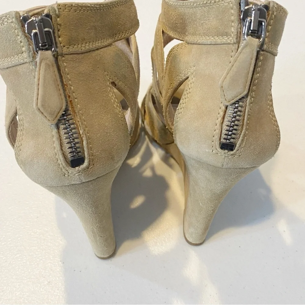 MIU MIU Leather Strappy Cutout Wedge Sandal Nude